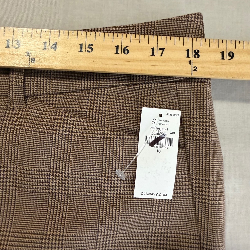 Old Navy Women's 16 Pixie Skinny Pants Brown Glen Plaid High Rise Stretch NEW - Picture 3 of 9